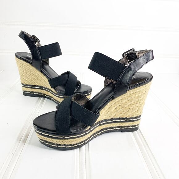 Charles David 5.5 Black Espadrilles Wedges Shoes Open Toe Ankle Strappy Sandal - Picture 2 of 12